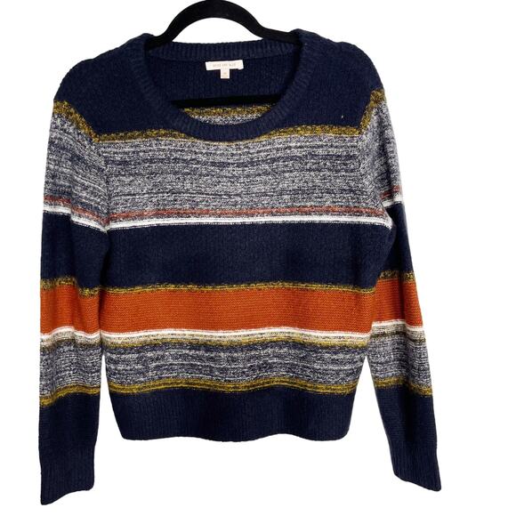 New Skies Are Blue Small S Navy Blue Orange Textured Striped Crew Neck Sweater - Picture 1 of 9